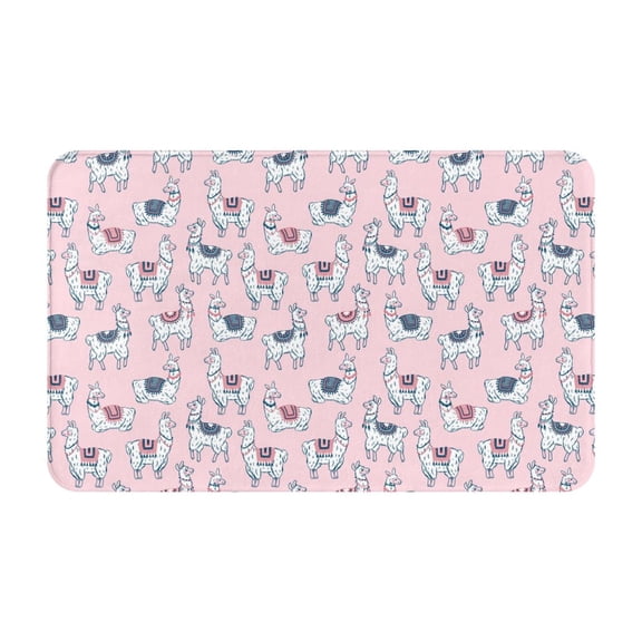 Bathroom Rugs Non Slip Washable - Hand Drawn Cute Alpaca Pink Kitchen Mats for Floor, Area Rugs for Entryway Rugs Indoor, Laundry Bathroom Room Door Rug with Rubber Backing 20x31.5in