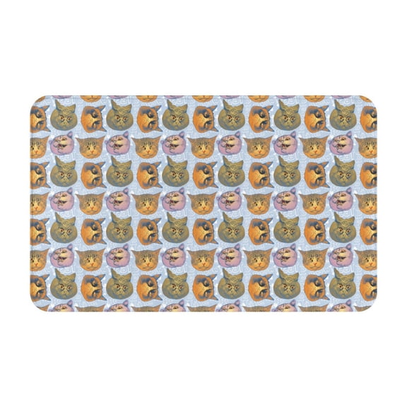 Bathroom Rugs Non Slip Washable - Hand Drawn Funny Cat Face Kitchen Mats for Floor, Area Rugs for Entryway Rugs Indoor, Laundry Bathroom Room Door Rug with Rubber Backing 20x31.5in