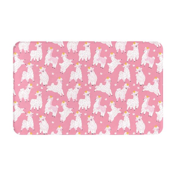 Bathroom Rugs Non Slip Washable - Happy Cute Alpaca Crown Kitchen Mats for Floor, Area Rugs for Entryway Rugs Indoor, Laundry Bathroom Room Door Rug with Rubber Backing 20x31.5in
