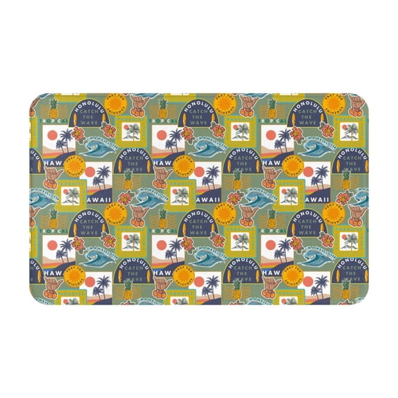 Bathroom Rugs Non Slip Washable - Hawaiian Style Pineapple Waves Kitchen Mats for Floor, Area Rugs for Entryway Rugs Indoor, Laundry Bathroom Room Door Rug with Rubber Backing 20x31.5in