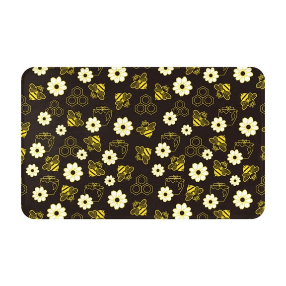 Bathroom Rugs Non Slip Washable - Honey Bees With Flowers Kitchen Mats for Floor, Area Rugs for Entryway Rugs Indoor, Laundry Bathroom Room Door Rug with Rubber Backing 20x31.5in