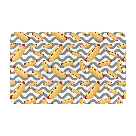 Bathroom Rugs Non Slip Washable - Hot Dog Print Wave Gray Kitchen Mats for Floor, Area Rugs for Entryway Rugs Indoor, Laundry Bathroom Room Door Rug with Rubber Backing 20x31.5in