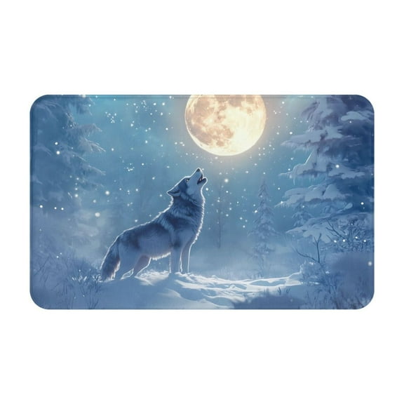 Bathroom Rugs Non Slip Washable - Howling Wolf Full Moon Kitchen Mats for Floor, Area Rugs for Entryway Rugs Indoor, Laundry Bathroom Room Door Rug with Rubber Backing 20x31.5in