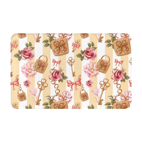 Bathroom Rugs Non Slip Washable - Key Lock And Flowers Kitchen Mats for Floor, Area Rugs for Entryway Rugs Indoor, Laundry Bathroom Room Door Rug with Rubber Backing 20x31.5in