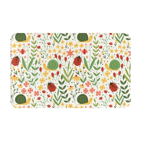 Bathroom Rugs Non Slip Washable - Ladybug And Wild Flowers Kitchen Mats for Floor, Area Rugs for Entryway Rugs Indoor, Laundry Bathroom Room Door Rug with Rubber Backing 20x31.5in