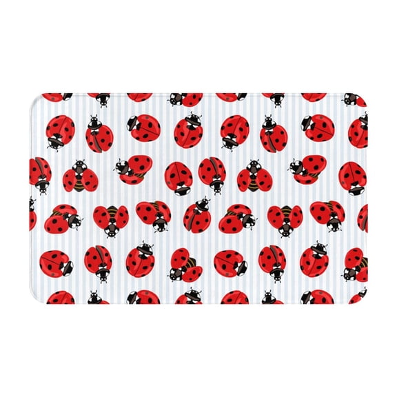 Bathroom Rugs Non Slip Washable - Ladybug On Blue Stripes Kitchen Mats for Floor, Area Rugs for Entryway Rugs Indoor, Laundry Bathroom Room Door Rug with Rubber Backing 20x31.5in