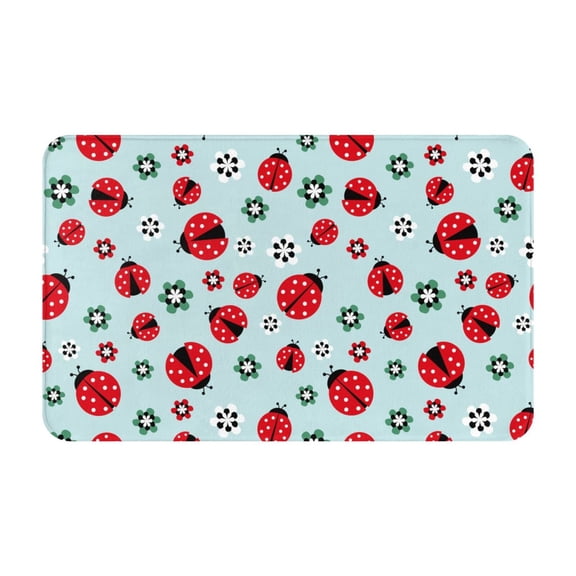 Bathroom Rugs Non Slip Washable - Ladybugs And Flowers 1 Kitchen Mats for Floor, Area Rugs for Entryway Rugs Indoor, Laundry Bathroom Room Door Rug with Rubber Backing 20x31.5in