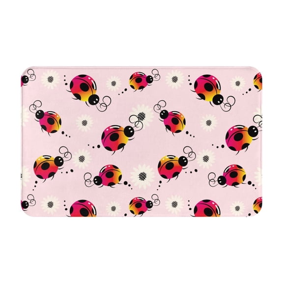 Bathroom Rugs Non Slip Washable - Ladybugs And Flower Kitchen Mats for Floor, Area Rugs for Entryway Rugs Indoor, Laundry Bathroom Room Door Rug with Rubber Backing 20x31.5in