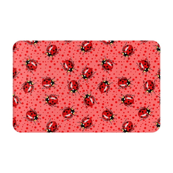 Bathroom Rugs Non Slip Washable - Ladybugs On Red Polka Dot Kitchen Mats for Floor, Area Rugs for Entryway Rugs Indoor, Laundry Bathroom Room Door Rug with Rubber Backing 20x31.5in