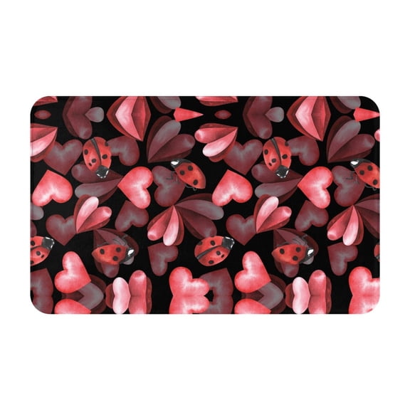 Bathroom Rugs Non Slip Washable - Ladybugs and Red Hearts Kitchen Mats for Floor, Area Rugs for Entryway Rugs Indoor, Laundry Bathroom Room Door Rug with Rubber Backing 20x31.5in