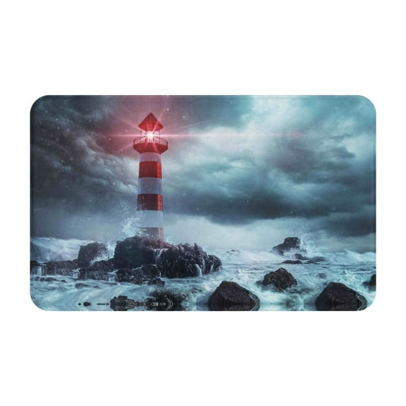 Bathroom Rugs Non Slip Washable - Lighthouse in a Stormy Sea Kitchen Mats for Floor, Area Rugs for Entryway Rugs Indoor, Laundry Bathroom Room Door Rug with Rubber Backing 20x31.5in