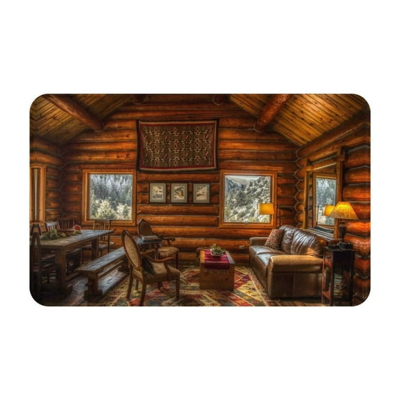 Bathroom Rugs Non Slip Washable - Log Cabin Inside Kitchen Mats for Floor, Area Rugs for Entryway Rugs Indoor, Laundry Bathroom Room Door Rug with Rubber Backing 20x31.5in