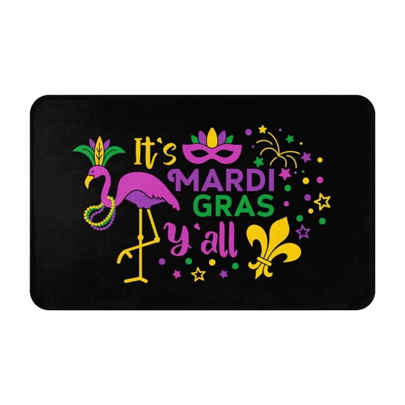 Bathroom Rugs Non Slip Washable - Mardi Gras with Flamingo Kitchen Mats for Floor, Area Rugs for Entryway Rugs Indoor, Laundry Bathroom Room Door Rug with Rubber Backing 20x31.5in