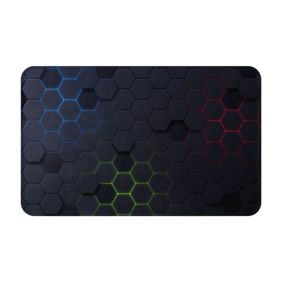 Bathroom Rugs Non Slip Washable - Modern Hexagonal Neon Grid Kitchen Mats for Floor, Area Rugs for Entryway Rugs Indoor, Laundry Bathroom Room Door Rug with Rubber Backing 20x31.5in
