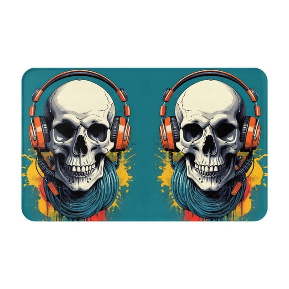 Bathroom Rugs Non Slip Washable - Modern Hip-Hop Skull Kitchen Mats for Floor, Area Rugs for Entryway Rugs Indoor, Laundry Bathroom Room Door Rug with Rubber Backing 20x31.5in