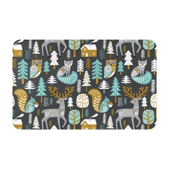 Bathroom Rugs Non Slip Washable - Moose Squirrel owls tree Kitchen Mats for Floor, Area Rugs for Entryway Rugs Indoor, Laundry Bathroom Room Door Rug with Rubber Backing 20x31.5in