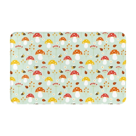 Bathroom Rugs Non Slip Washable - Mushroom Bee Kitchen Mats for Floor, Area Rugs for Entryway Rugs Indoor, Laundry Bathroom Room Door Rug with Rubber Backing 20x31.5in