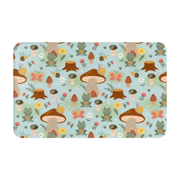 Bathroom Rugs Non Slip Washable - Mushroom House Insect Frog Kitchen Mats for Floor, Area Rugs for Entryway Rugs Indoor, Laundry Bathroom Room Door Rug with Rubber Backing 20x31.5in