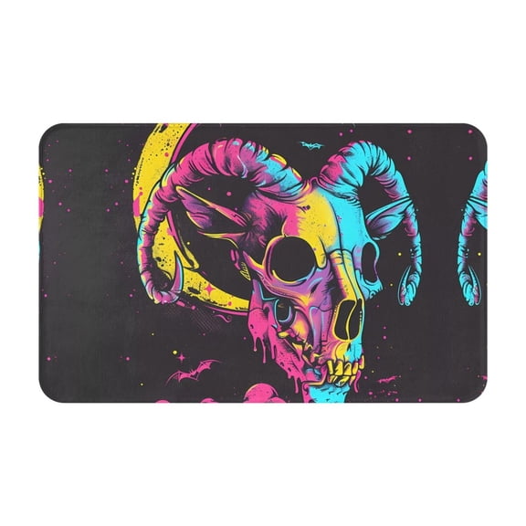 Bathroom Rugs Non Slip Washable - Neon Gothic Skull Moon Kitchen Mats for Floor, Area Rugs for Entryway Rugs Indoor, Laundry Bathroom Room Door Rug with Rubber Backing 20x31.5in