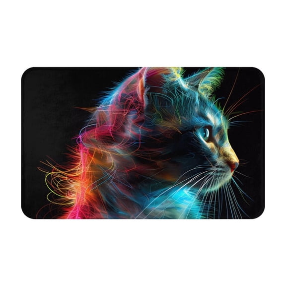 Bathroom Rugs Non Slip Washable - Neon Spectrum Cat Portrait Kitchen Mats for Floor, Area Rugs for Entryway Rugs Indoor, Laundry Bathroom Room Door Rug with Rubber Backing 20x31.5in