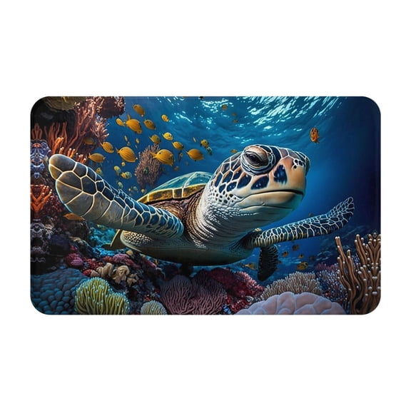 Bathroom Rugs Non Slip Washable - Ocean Coral Turtle Kitchen Mats for Floor, Area Rugs for Entryway Rugs Indoor, Laundry Bathroom Room Door Rug with Rubber Backing 20x31.5in
