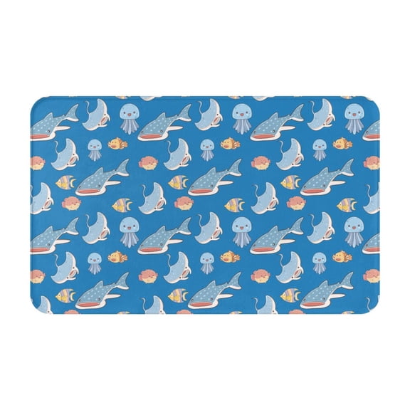 Bathroom Rugs Non Slip Washable - Ocean Cute Shark Jellyfish Fish Kitchen Mats for Floor, Area Rugs for Entryway Rugs Indoor, Laundry Bathroom Room Door Rug with Rubber Backing 20x31.5in