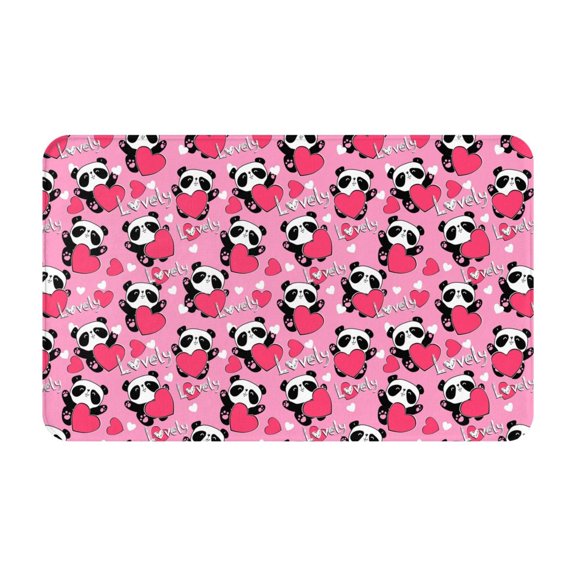 Bathroom Rugs Non Slip Washable - Panda Heart Valentine Pink Kitchen Mats for Floor, Area Rugs for Entryway Rugs Indoor, Laundry Bathroom Room Door Rug with Rubber Backing 20x31.5in