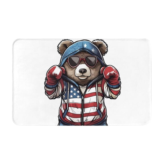Bathroom Rugs Non Slip Washable - Patriotic Boxing Bear Art Kitchen Mats for Floor, Area Rugs for Entryway Rugs Indoor, Laundry Bathroom Room Door Rug with Rubber Backing 20x31.5in