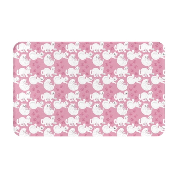Bathroom Rugs Non Slip Washable - Pink Cartoon Cute Cat Footprints Kitchen Mats for Floor, Area Rugs for Entryway Rugs Indoor, Laundry Bathroom Room Door Rug with Rubber Backing 20x31.5in