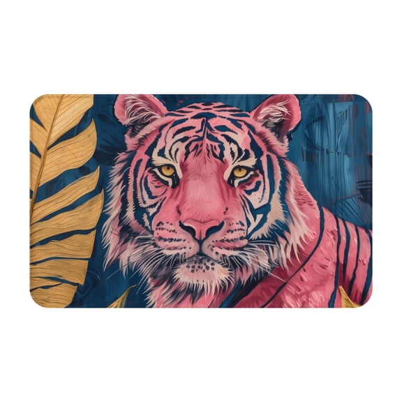 Bathroom Rugs Non Slip Washable - Pink Tiger Gold Leaves Kitchen Mats for Floor, Area Rugs for Entryway Rugs Indoor, Laundry Bathroom Room Door Rug with Rubber Backing 20x31.5in