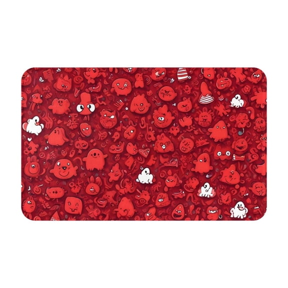 Bathroom Rugs Non Slip Washable - Playful Red Cartoon Faces Kitchen Mats for Floor, Area Rugs for Entryway Rugs Indoor, Laundry Bathroom Room Door Rug with Rubber Backing 20x31.5in