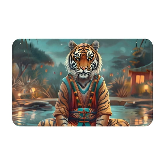 Bathroom Rugs Non Slip Washable - Pond Meditating Tiger Kitchen Mats for Floor, Area Rugs for Entryway Rugs Indoor, Laundry Bathroom Room Door Rug with Rubber Backing 20x31.5in