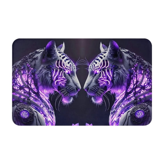 Bathroom Rugs Non Slip Washable - Purple Pattern White Tiger Kitchen Mats for Floor, Area Rugs for Entryway Rugs Indoor, Laundry Bathroom Room Door Rug with Rubber Backing 20x31.5in