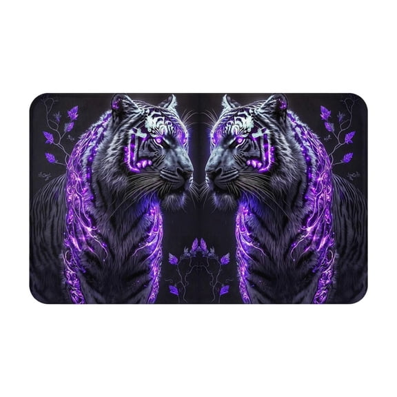 Bathroom Rugs Non Slip Washable - Purple Plant White Tiger Kitchen Mats for Floor, Area Rugs for Entryway Rugs Indoor, Laundry Bathroom Room Door Rug with Rubber Backing 20x31.5in