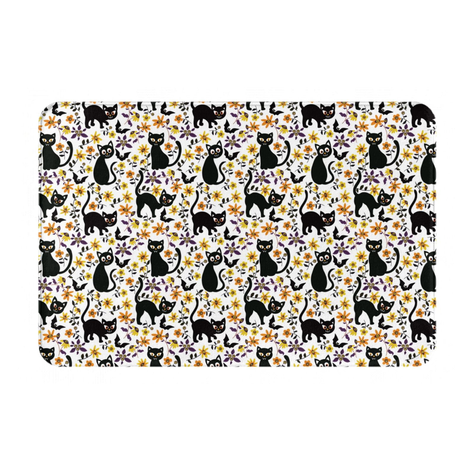 Bathroom Rugs Non Slip Washable, Quirky Cartoon Cat Black Water