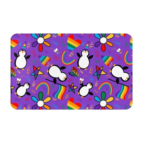 Bathroom Rugs Non Slip Washable - Rainbow Lgbt Penguin Kitchen Mats for Floor, Area Rugs for Entryway Rugs Indoor, Laundry Bathroom Room Door Rug with Rubber Backing 20x31.5in