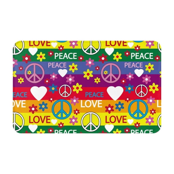 Bathroom Rugs Non Slip Washable - Rainbow peace sign cute Kitchen Mats for Floor, Area Rugs for Entryway Rugs Indoor, Laundry Bathroom Room Door Rug with Rubber Backing 20x31.5in