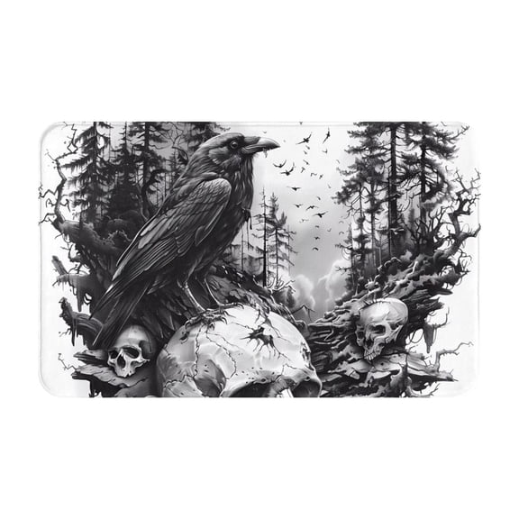 Bathroom Rugs Non Slip Washable - Raven Skulls Forest Kitchen Mats for Floor, Area Rugs for Entryway Rugs Indoor, Laundry Bathroom Room Door Rug with Rubber Backing 20x31.5in