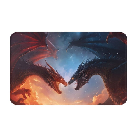 Bathroom Rugs Non Slip Washable - Red and Blue Fire Cloud Dragon Kitchen Mats for Floor, Area Rugs for Entryway Rugs Indoor, Laundry Bathroom Room Door Rug with Rubber Backing 20x31.5in