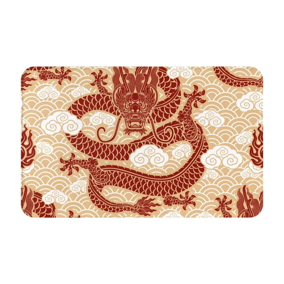 Bathroom Rugs Non Slip Washable - Red Golden Dragon Clouds Kitchen Mats for Floor, Area Rugs for Entryway Rugs Indoor, Laundry Bathroom Room Door Rug with Rubber Backing 20x31.5in