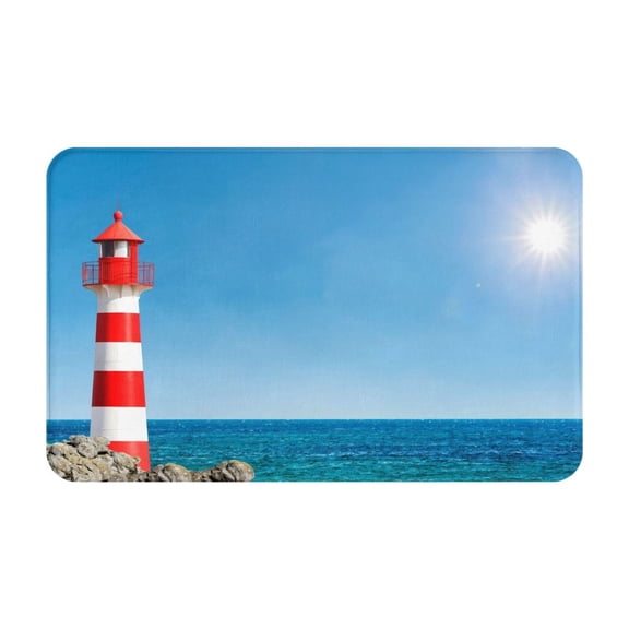 Bathroom Rugs Non Slip Washable - Red And White Lighthouse Kitchen Mats for Floor, Area Rugs for Entryway Rugs Indoor, Laundry Bathroom Room Door Rug with Rubber Backing 20x31.5in