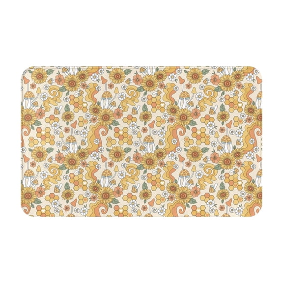 Bathroom Rugs Non Slip Washable - Retro 70s 60s Flower Kitchen Mats for Floor, Area Rugs for Entryway Rugs Indoor, Laundry Bathroom Room Door Rug with Rubber Backing 20x31.5in