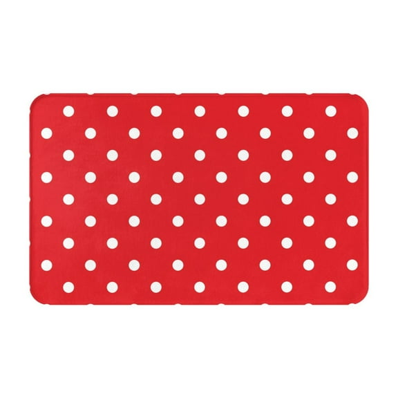 Bathroom Rugs Non Slip Washable - Retro white polka dots bright red Kitchen Mats for Floor, Area Rugs for Entryway Rugs Indoor, Laundry Bathroom Room Door Rug with Rubber Backing 20x31.5in