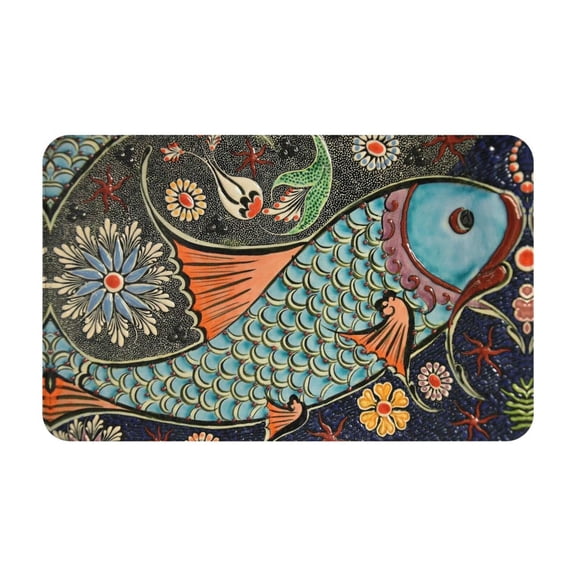 Bathroom Rugs Non Slip Washable - Rich Fish Kitchen Mats for Floor, Area Rugs for Entryway Rugs Indoor, Laundry Bathroom Room Door Rug with Rubber Backing 20x31.5in
