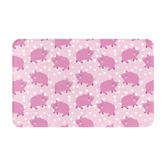 Bathroom Rugs Non Slip Washable - Rose Pink Cute Pig Love Kitchen Mats for Floor, Area Rugs for Entryway Rugs Indoor, Laundry Bathroom Room Door Rug with Rubber Backing 20x31.5in