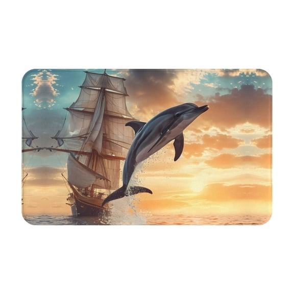 Bathroom Rugs Non Slip Washable - Sailing Dancing Dolphin Kitchen Mats for Floor, Area Rugs for Entryway Rugs Indoor, Laundry Bathroom Room Door Rug with Rubber Backing 20x31.5in