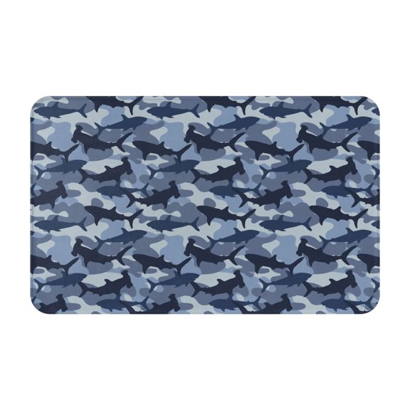 Bathroom Rugs Non Slip Washable - Shark Blue Camouflage Kitchen Mats for Floor, Area Rugs for Entryway Rugs Indoor, Laundry Bathroom Room Door Rug with Rubber Backing 20x31.5in