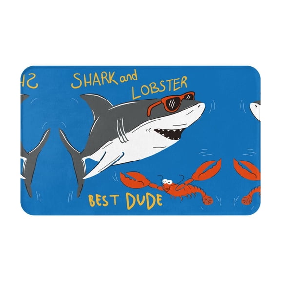 Bathroom Rugs Non Slip Washable - Shark With Sunglasses and Lobste Kitchen Mats for Floor, Area Rugs for Entryway Rugs Indoor, Laundry Bathroom Room Door Rug with Rubber Backing 20x31.5in