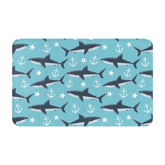 Bathroom Rugs Non Slip Washable - Shark star anchor blue cute Kitchen Mats for Floor, Area Rugs for Entryway Rugs Indoor, Laundry Bathroom Room Door Rug with Rubber Backing 20x31.5in