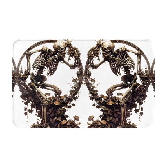 Bathroom Rugs Non Slip Washable - Skeleton Dance with Mushrooms Kitchen Mats for Floor, Area Rugs for Entryway Rugs Indoor, Laundry Bathroom Room Door Rug with Rubber Backing 20x31.5in